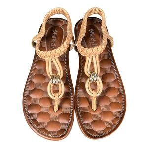Patrizia by Spring Step Tan Braided Slingback Comfort Thong Sandals Womens 9
